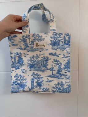 Harrods Blue Toile Mini Canvas Tote Bag